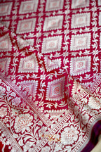 Wine Katan Rangkat Banarasi Silk Saree with Silver Zari Border
