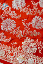 Rust Orange Mashru Multicolour Floral Jaal Motif Silk Saree