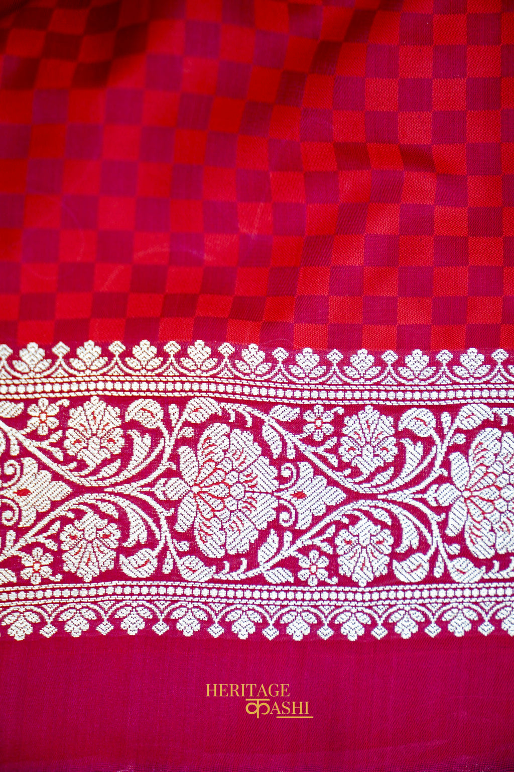 Wine Katan Rangkat Banarasi Silk Saree with Silver Zari Border
