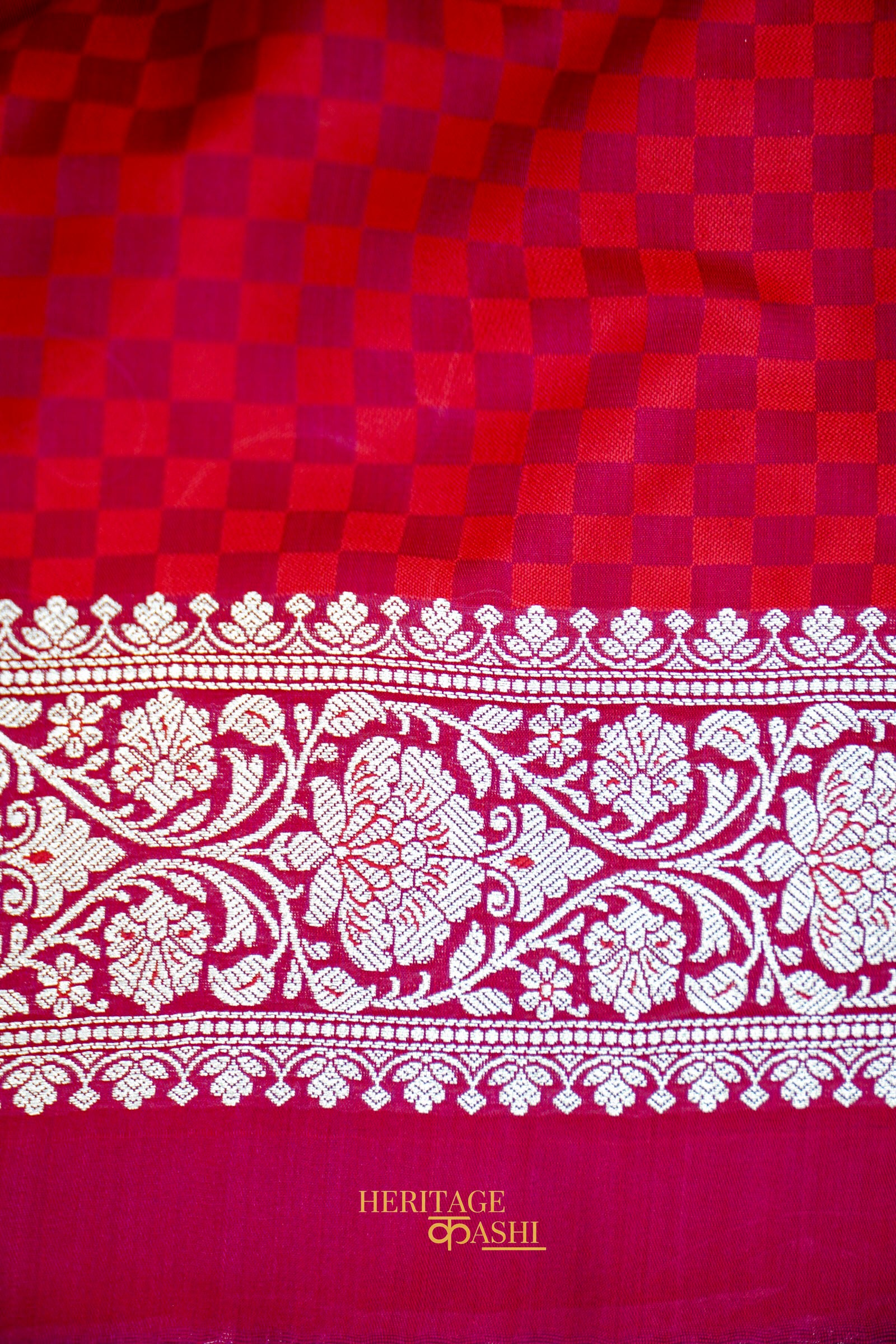 Wine Katan Rangkat Banarasi Silk Saree with Silver Zari Border