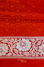 Rust Orange Mashru Multicolour Floral Jaal Motif Silk Saree