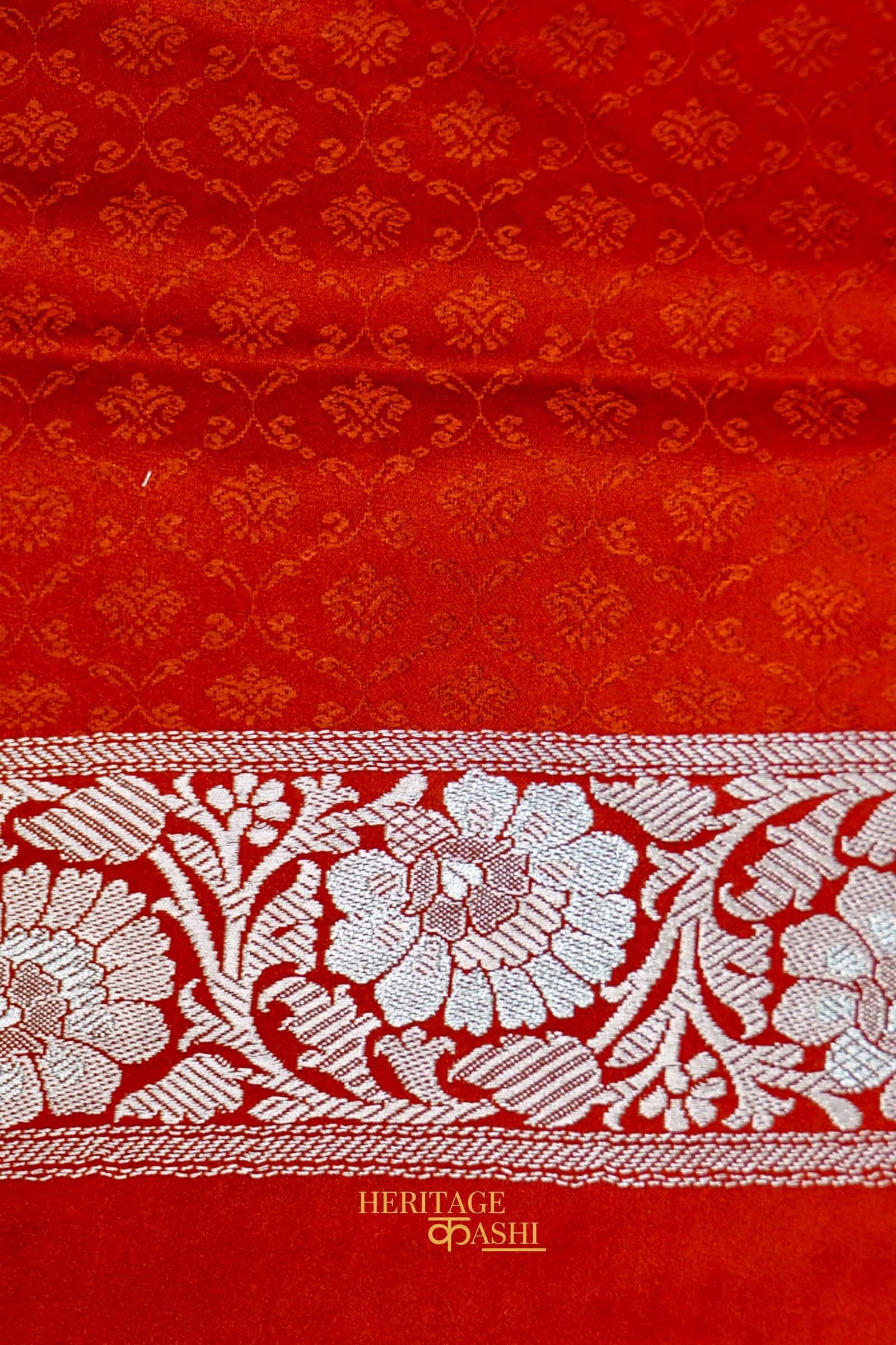 Rust Orange Mashru Multicolour Floral Jaal Motif Silk Saree
