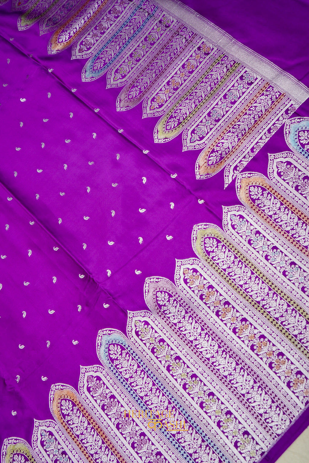 Royal Purple Mashru Meenakari Skirt Border Banarasi Silk Saree