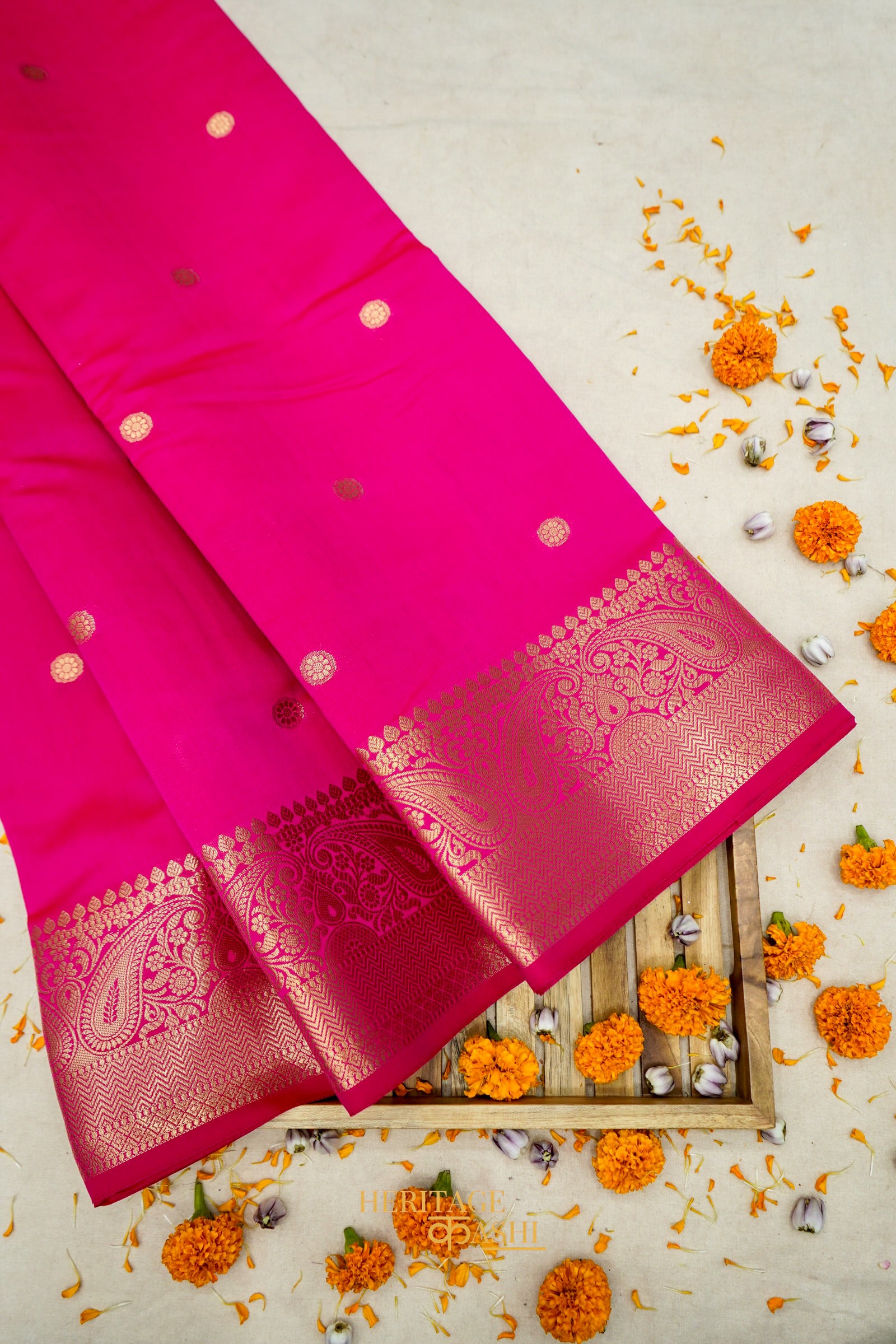 Pink Katan Banarasi Silk Saree with Rich Paisley Zari Border
