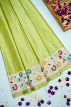 Pistachio Green Mashru Paithani Inspired Floral Border Silk Saree