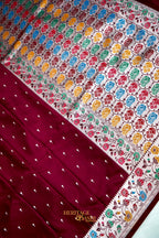 Premium Wine Mashru Paithani Inspired Floral Border Silk Saree