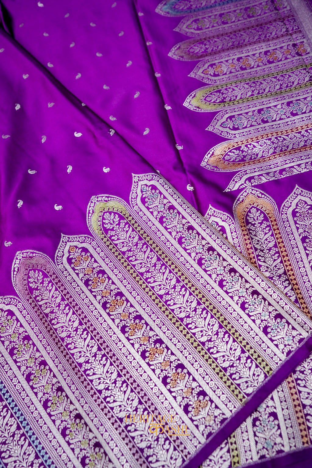 Royal Purple Mashru Meenakari Skirt Border Banarasi Silk Saree