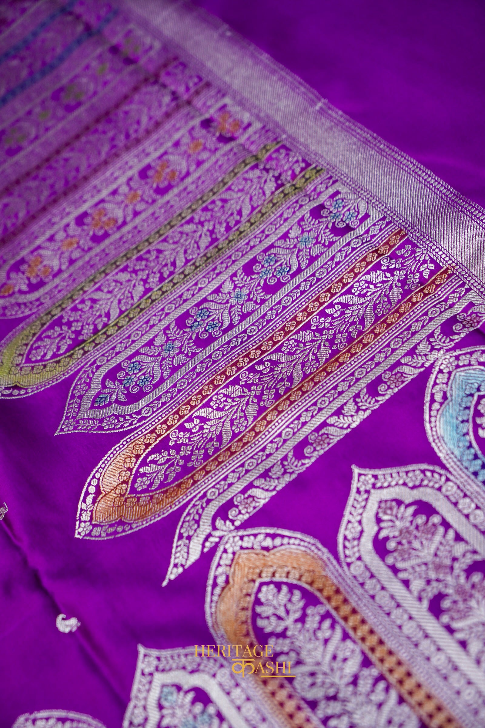 Royal Purple Mashru Meenakari Skirt Border Banarasi Silk Saree