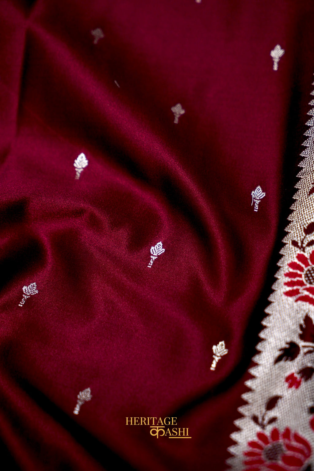 Premium Wine Mashru Paithani Inspired Floral Border Silk Saree