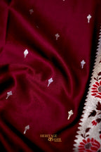 Premium Wine Mashru Paithani Inspired Floral Border Silk Saree