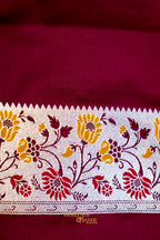 Premium Wine Mashru Paithani Inspired Floral Border Silk Saree