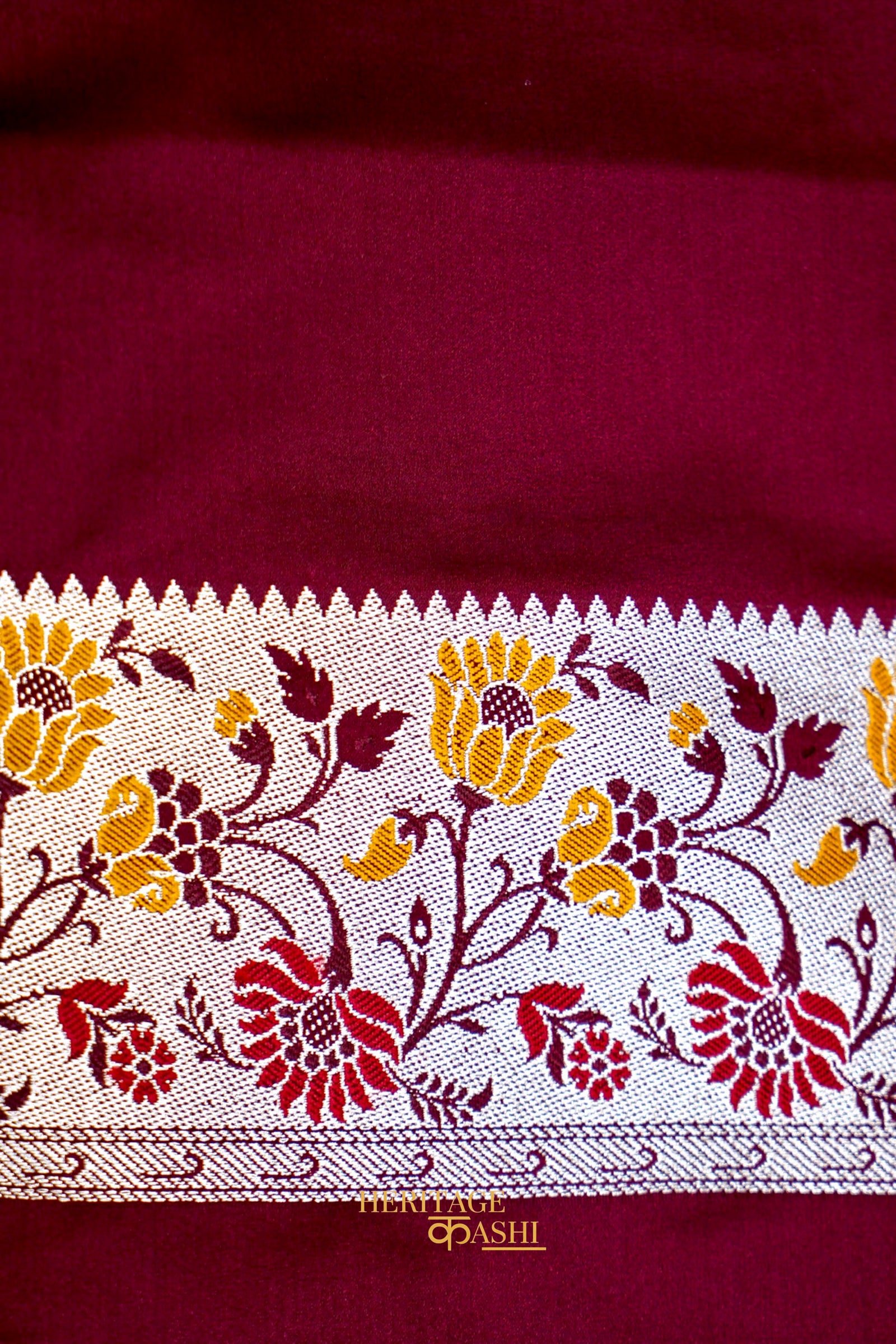 Premium Wine Mashru Paithani Inspired Floral Border Silk Saree
