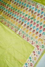 Pistachio Green Mashru Paithani Inspired Floral Border Silk Saree