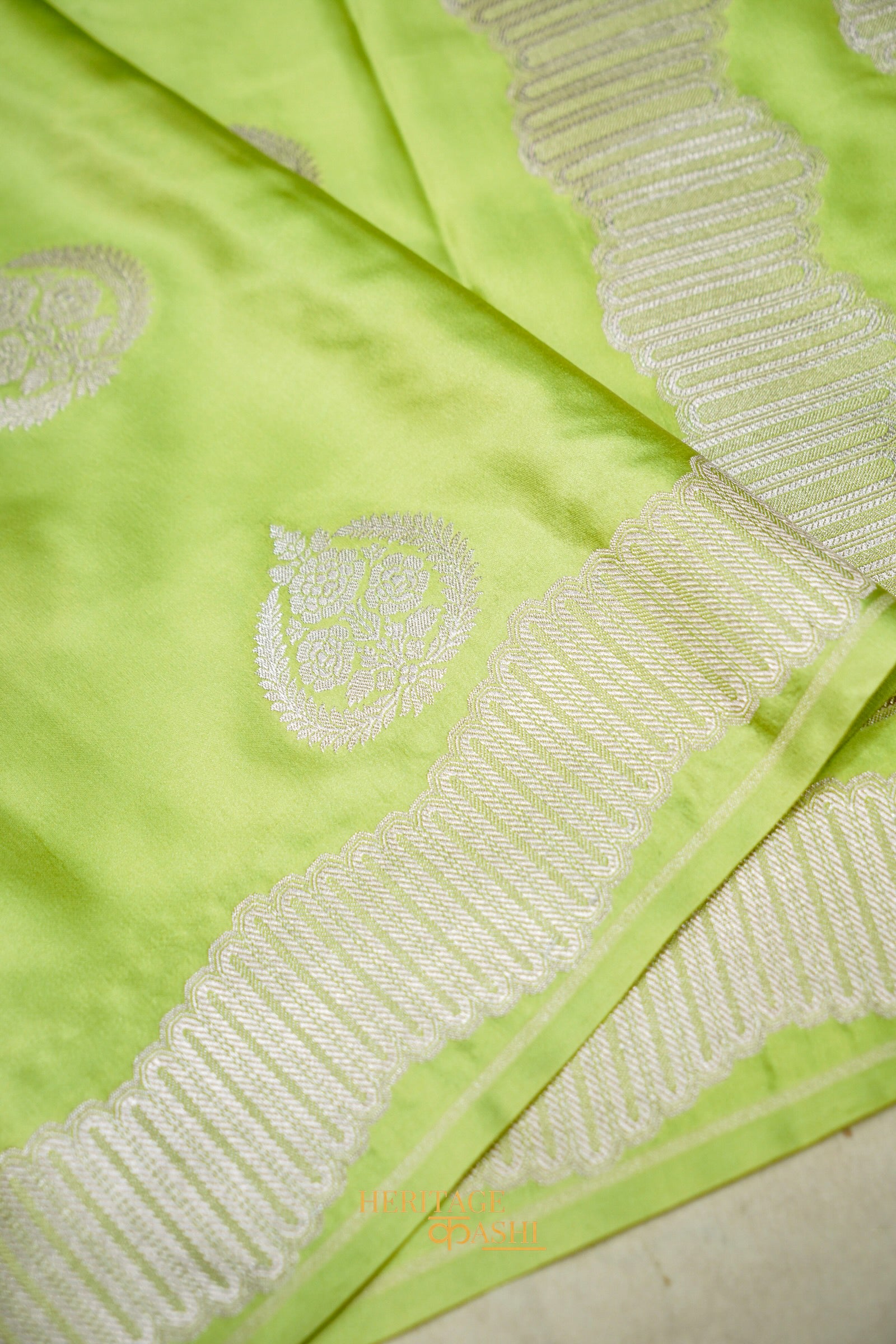 Aqua Green Mashru Designer Border Banarasi Silk Saree with Buta