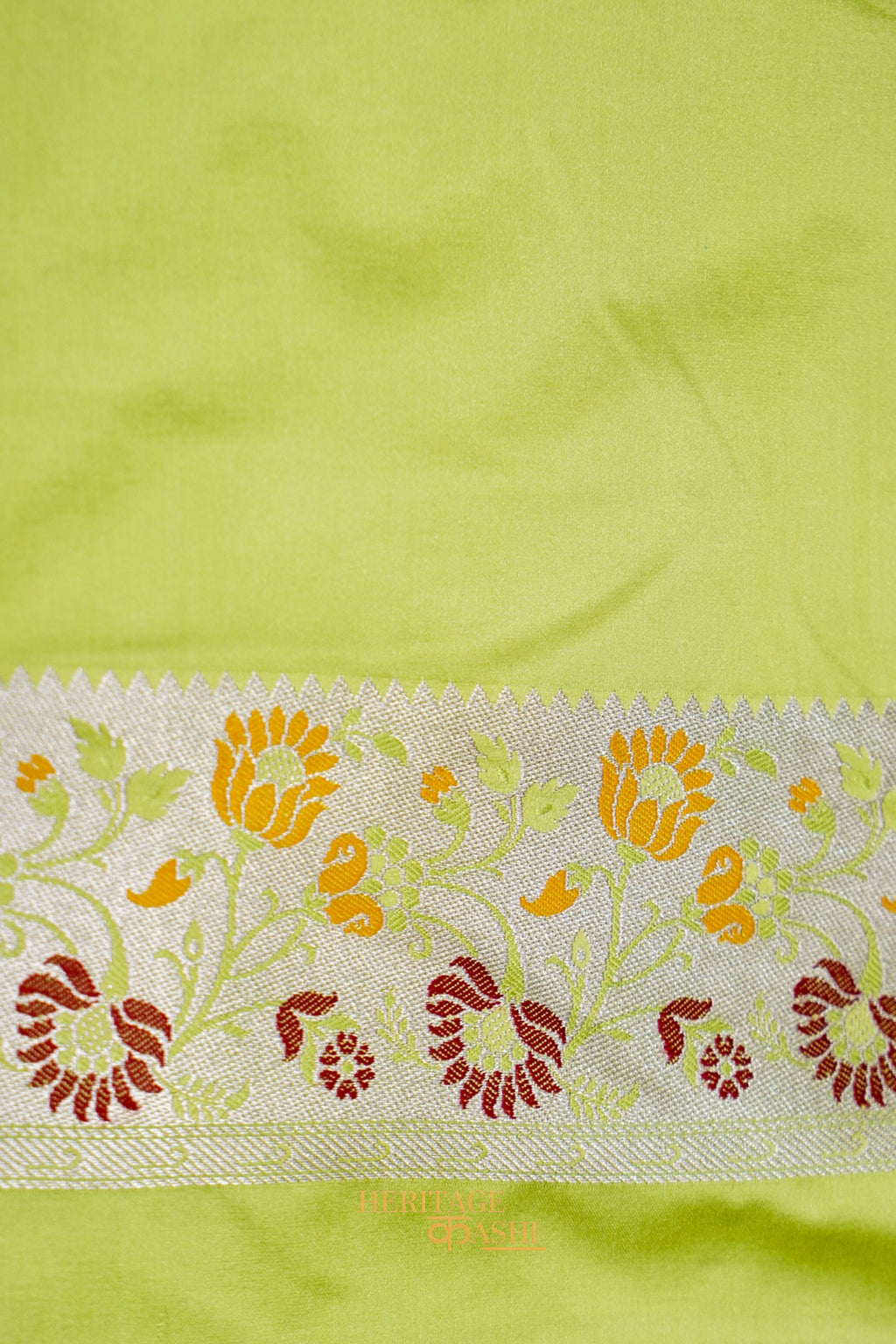 Pistachio Green Mashru Paithani Inspired Floral Border Silk Saree