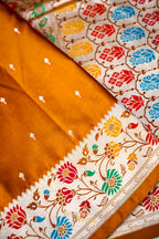 Mustard Gold Mashru Paithani Inspired Floral Border Silk Saree