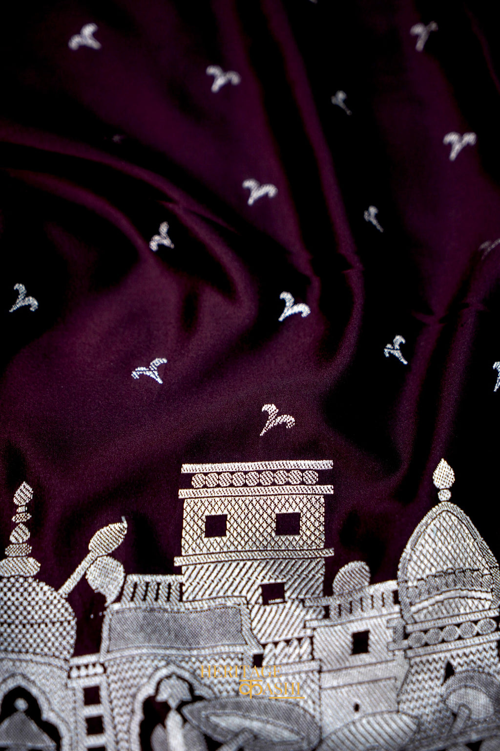 Deep Wine Mashru Katan Banarasi Ghat Silk Saree