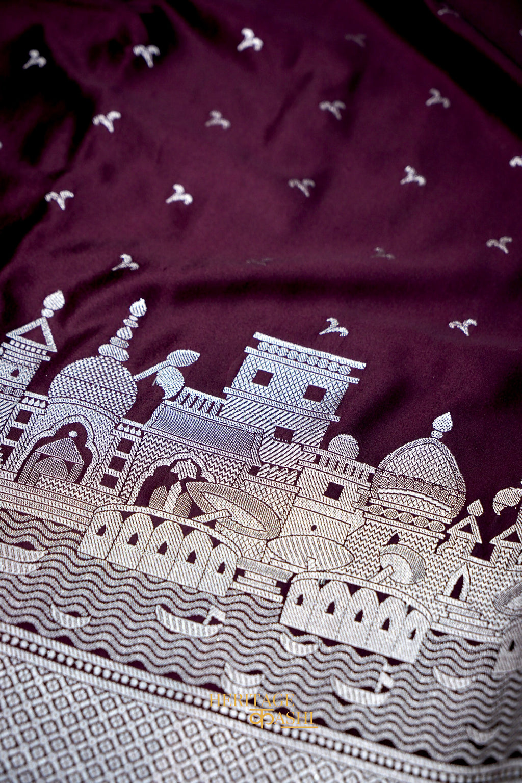 Deep Wine Mashru Katan Banarasi Ghat Silk Saree