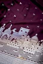 Deep Wine Mashru Katan Banarasi Ghat Silk Saree