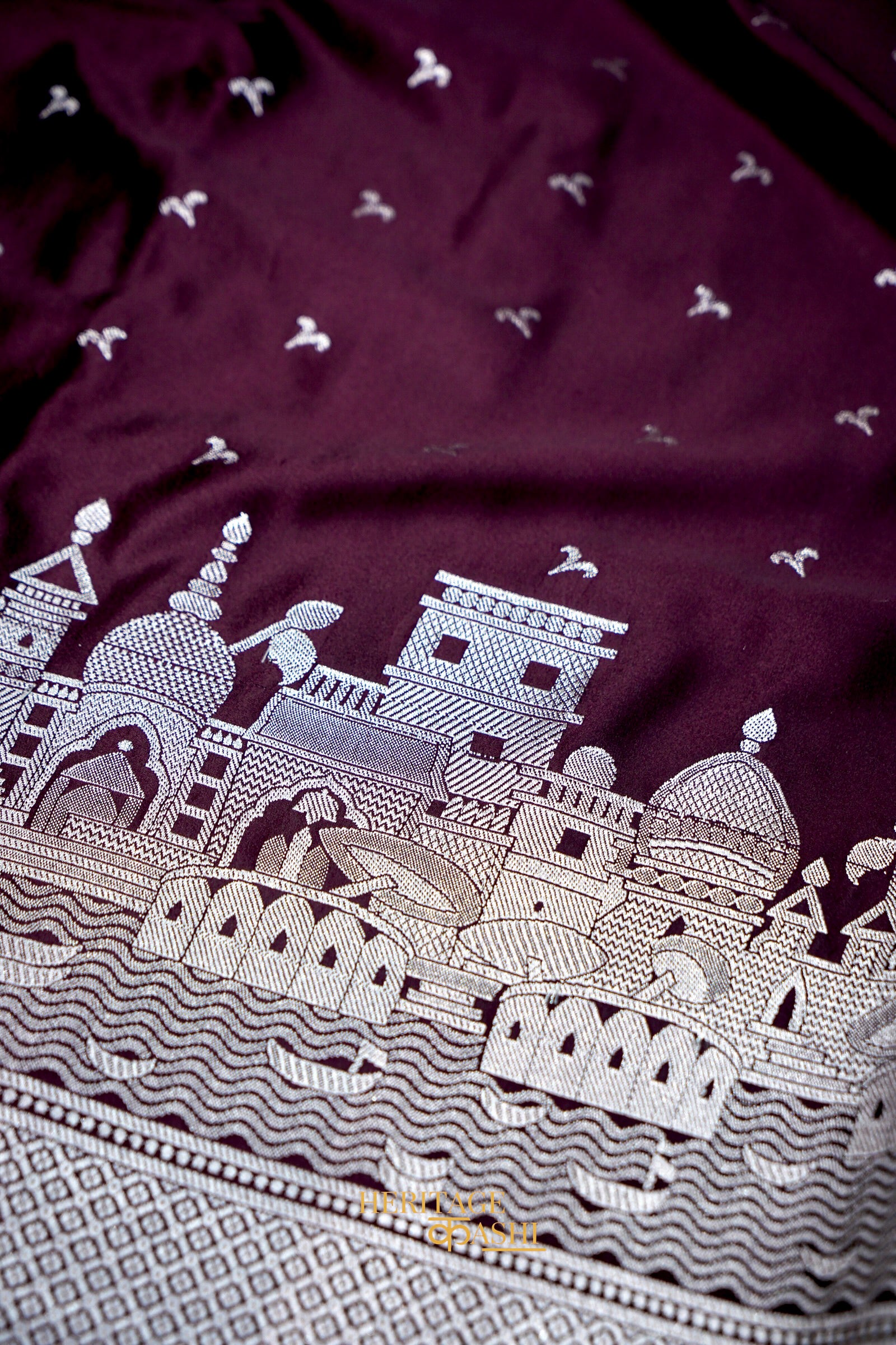 Deep Wine Mashru Katan Banarasi Ghat Silk Saree