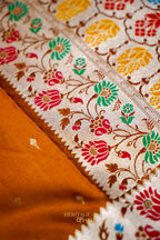 Mustard Gold Mashru Paithani Inspired Floral Border Silk Saree