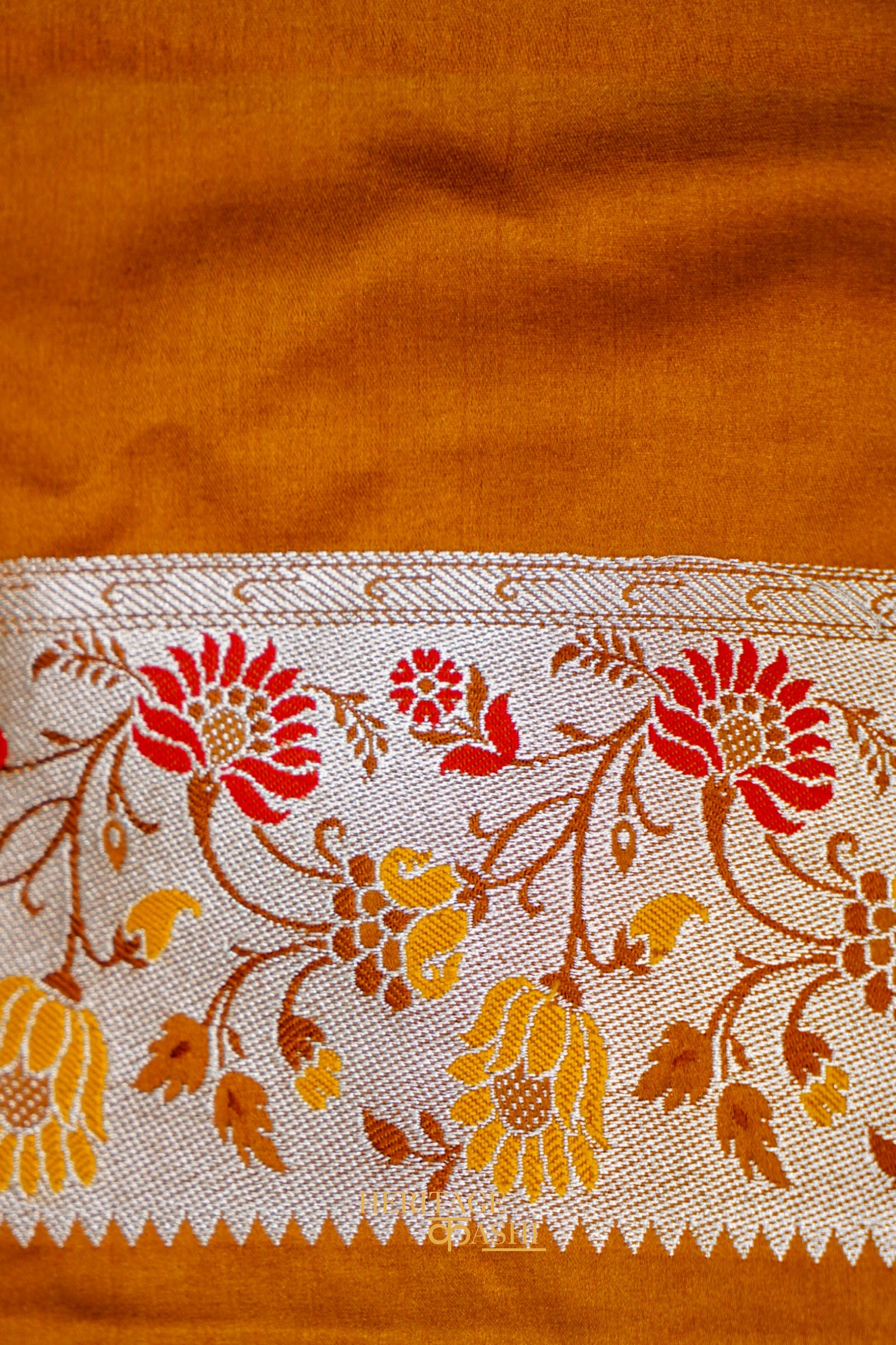 Mustard Gold Mashru Paithani Inspired Floral Border Silk Saree