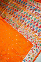 Premium Orange Mashru Paithani Inspired Floral Border Silk Saree