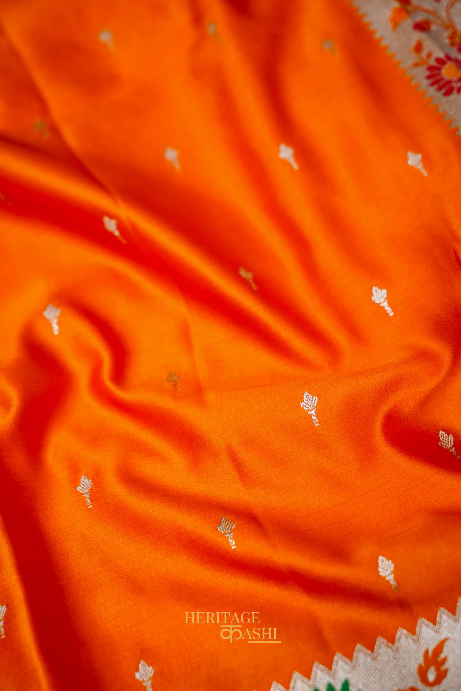 Premium Orange Mashru Paithani Inspired Floral Border Silk Saree