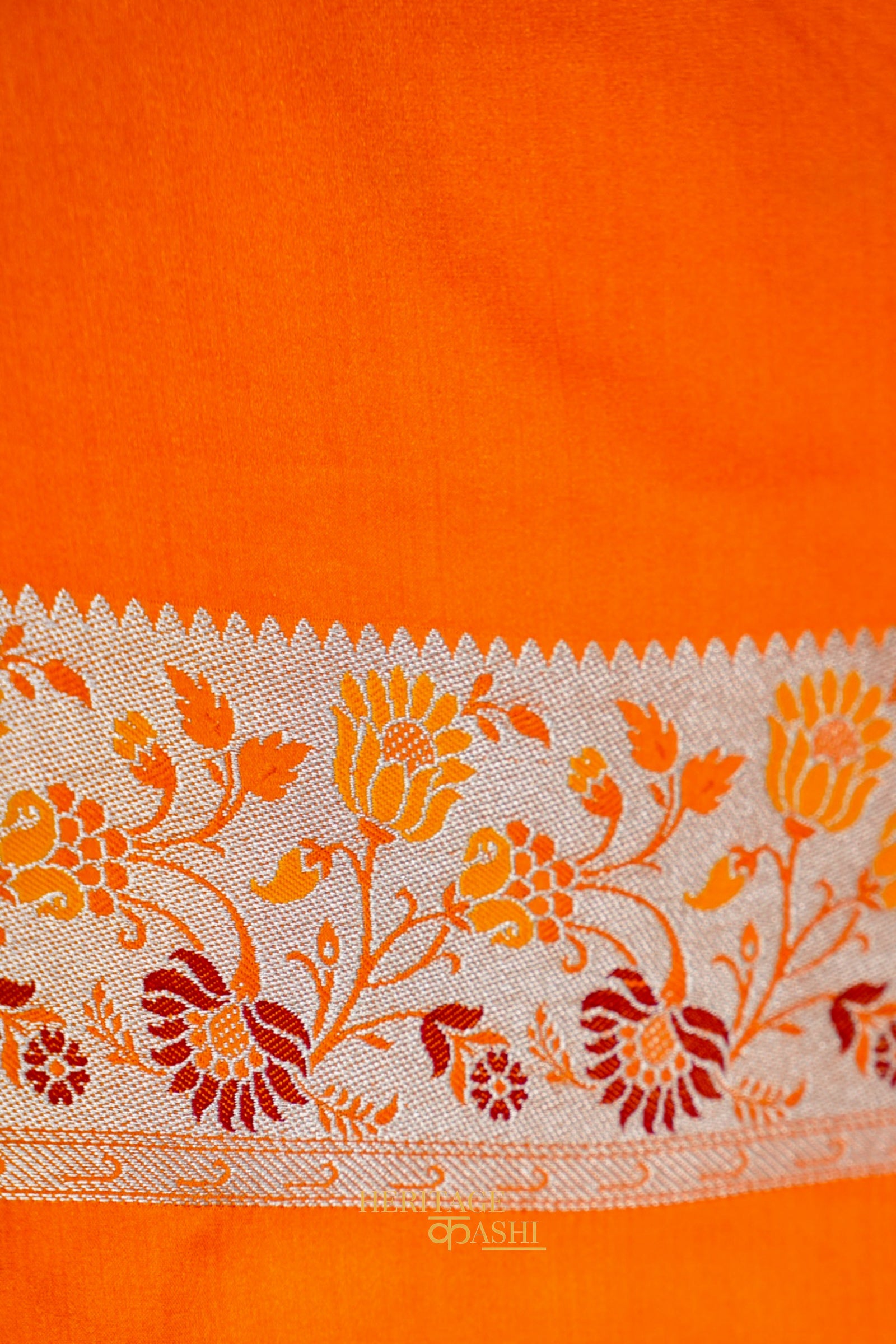Premium Orange Mashru Paithani Inspired Floral Border Silk Saree