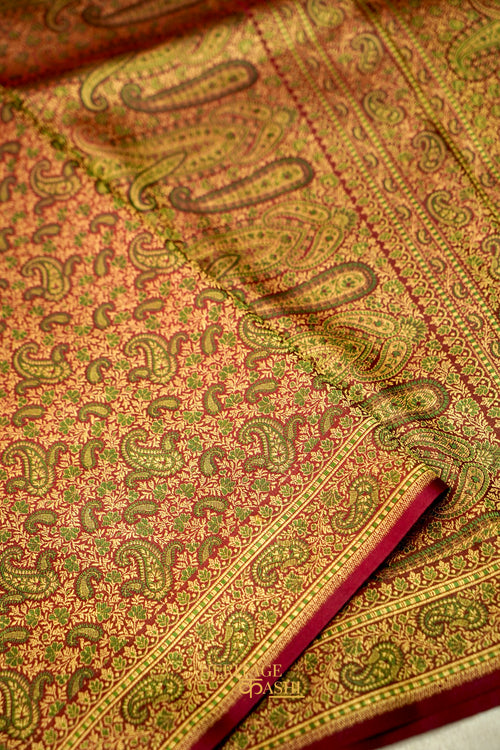 Antique Copper Satin Tanchoi Reshami Ektara Banarasi Silk Saree