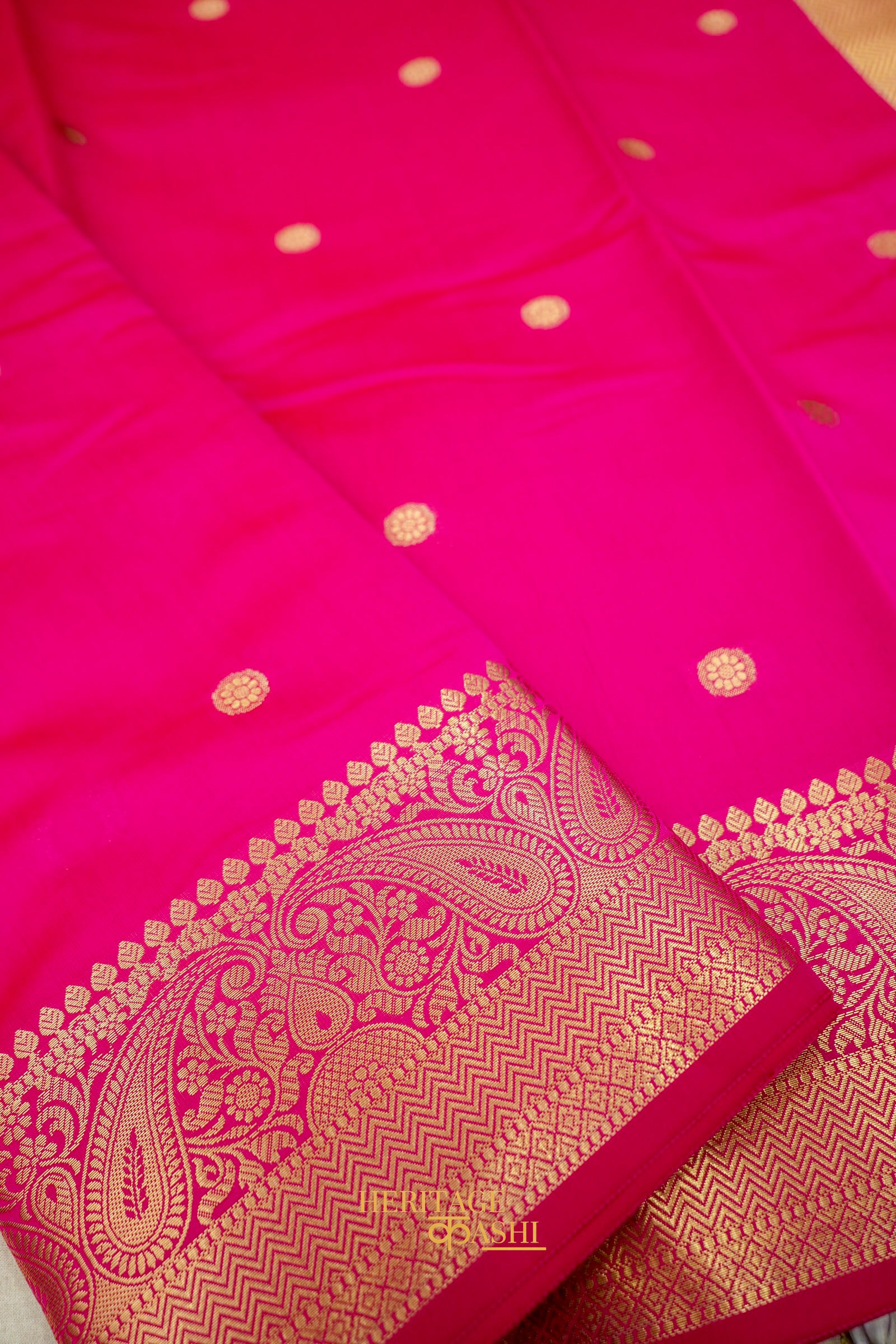 Pink Katan Banarasi Silk Saree with Rich Paisley Zari Border
