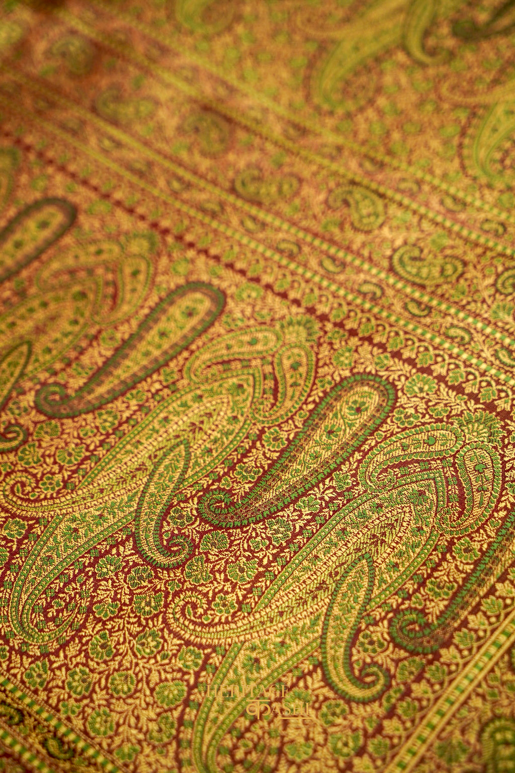 Antique Copper Satin Tanchoi Reshami Ektara Banarasi Silk Saree