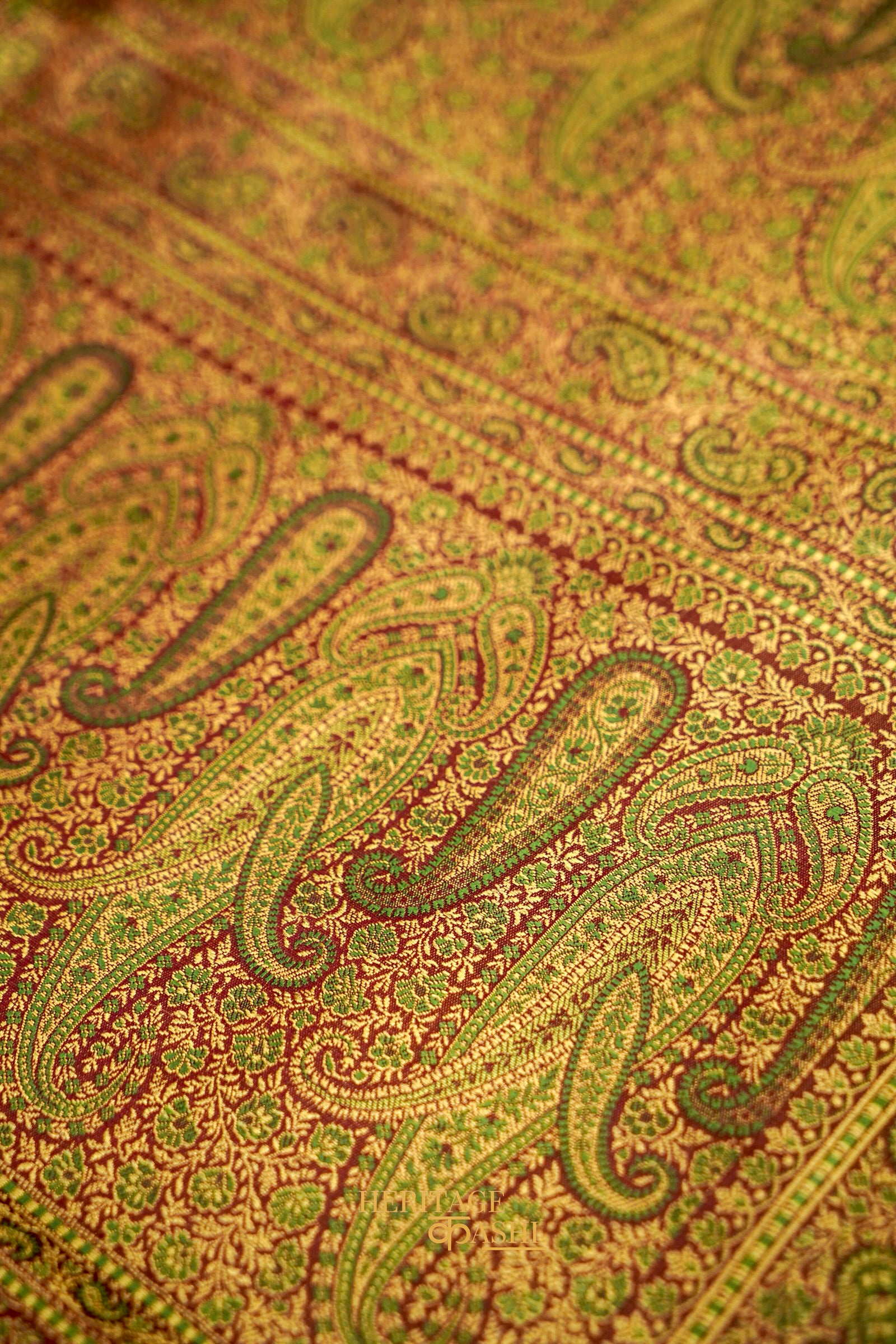 Antique Copper Satin Tanchoi Reshami Ektara Banarasi Silk Saree