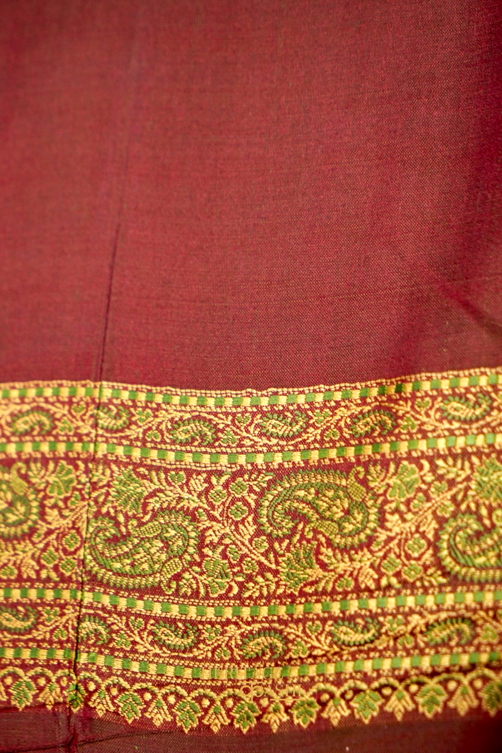 Antique Copper Satin Tanchoi Reshami Ektara Banarasi Silk Saree