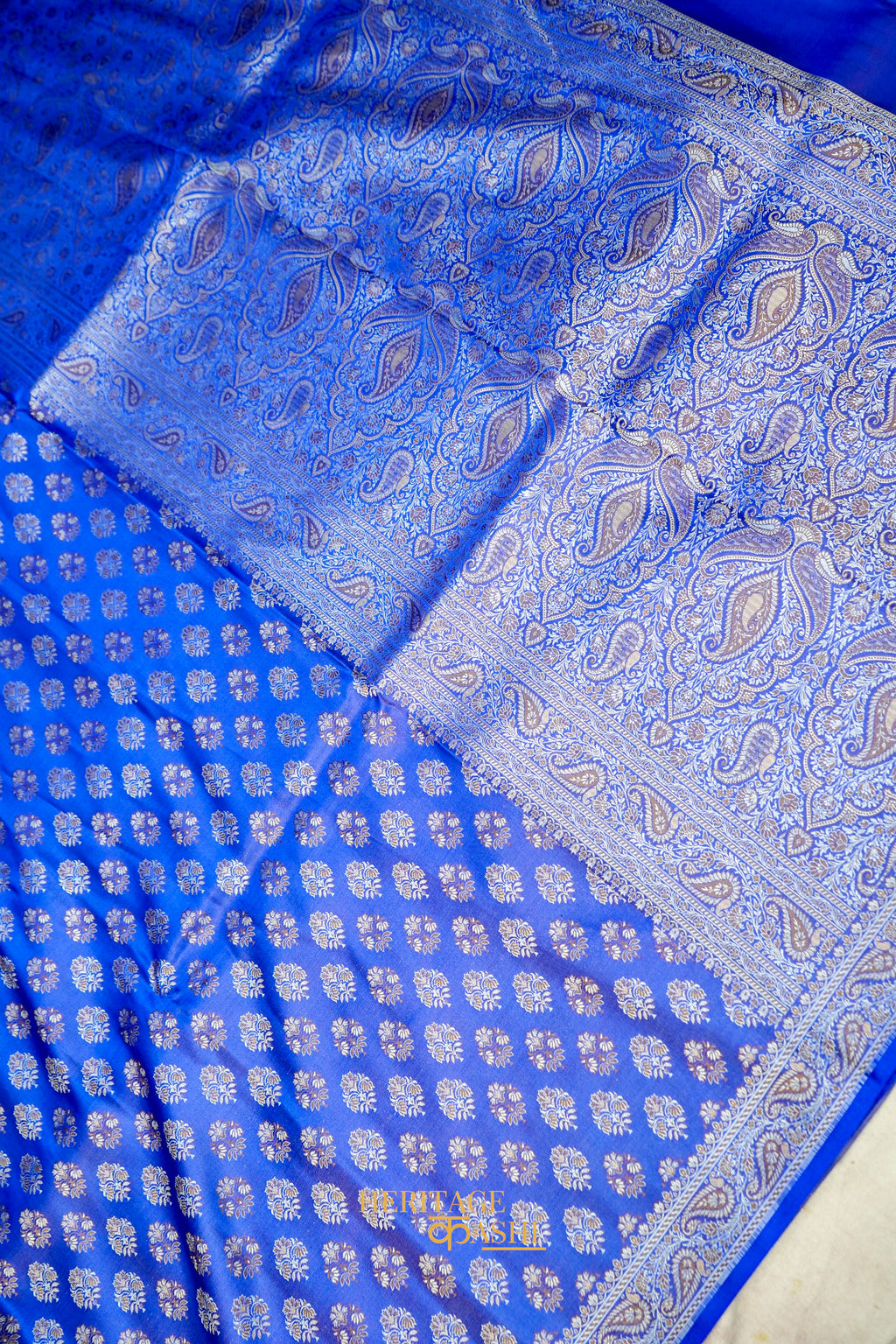 Royal Blue Satin Reshami Dohra Ektara Banarasi Silk Saree