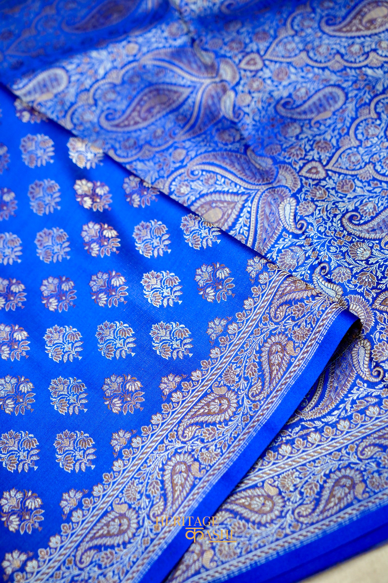 Royal Blue Satin Reshami Dohra Ektara Banarasi Silk Saree