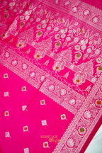Rani Pink Katan Silk Saree with Meenakari Motifs & Floral Zari Border