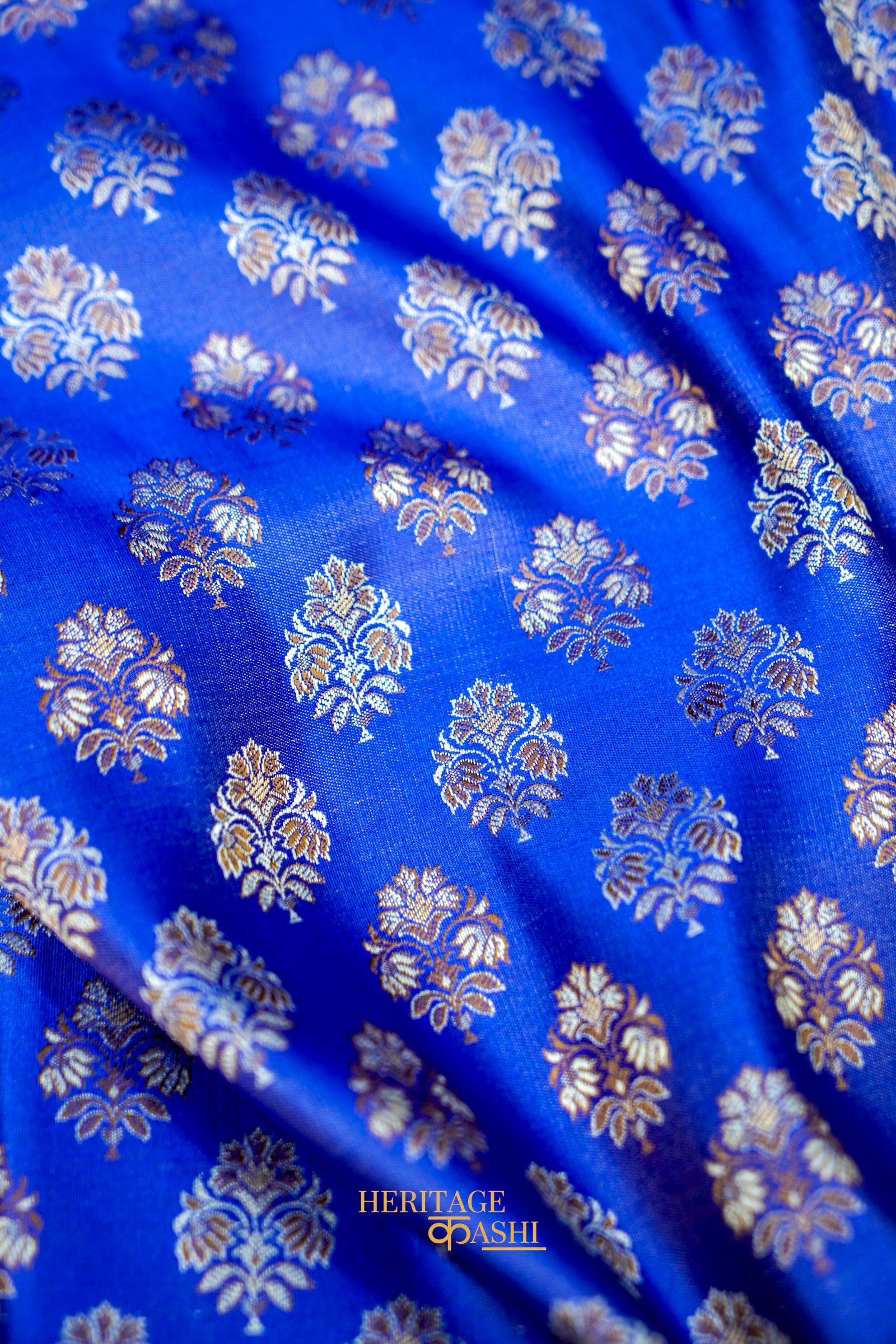 Royal Blue Satin Reshami Dohra Ektara Banarasi Silk Saree