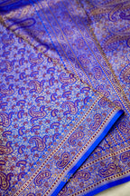Royal Blue Satin Tanchoi Reshami Ektara Banarasi Silk Saree