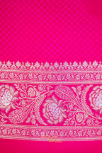 Rani Pink Katan Silk Saree with Meenakari Motifs & Floral Zari Border