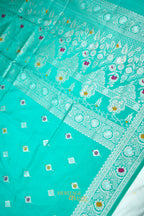 Aqua Blue Katan Silk Saree with Meenakari Motifs & Floral Zari Border