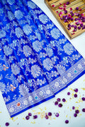 Royal Blue Mashru Multicolour Floral Jaal Motif Silk Saree