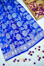 Royal Blue Mashru Multicolour Floral Jaal Motif Silk Saree