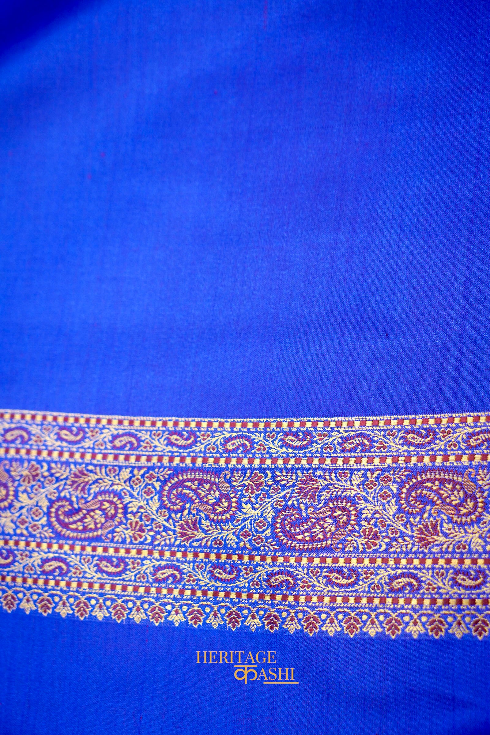 Royal Blue Satin Tanchoi Reshami Ektara Banarasi Silk Saree