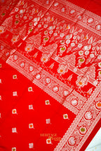 Scarlet Red Katan Silk Saree with Meenakari Motifs & Floral Zari Border