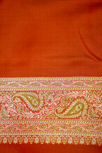 Vermilion Red Satin Reshami Dohra Ektara Banarasi Silk Saree