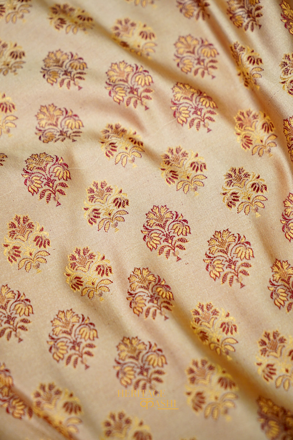 Champagne Beige Satin Reshami Dohra Ektara Banarasi Silk Saree