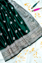 Emerald Green Swarovski Stone Work Mashru Banarasi Silk Saree