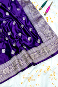 Royal Purple Swarovski Stone Work Mashru Banarasi Silk Saree