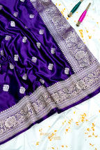 Royal Purple Swarovski Stone Work Mashru Banarasi Silk Saree